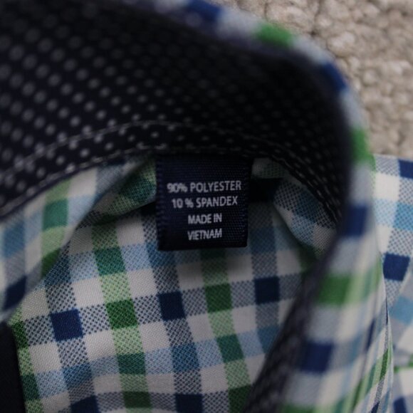 Society of Threads Flip Cuff Shirt Mens Large Green Slim 4 Way Stretch No Iron - Picture 9 of 14